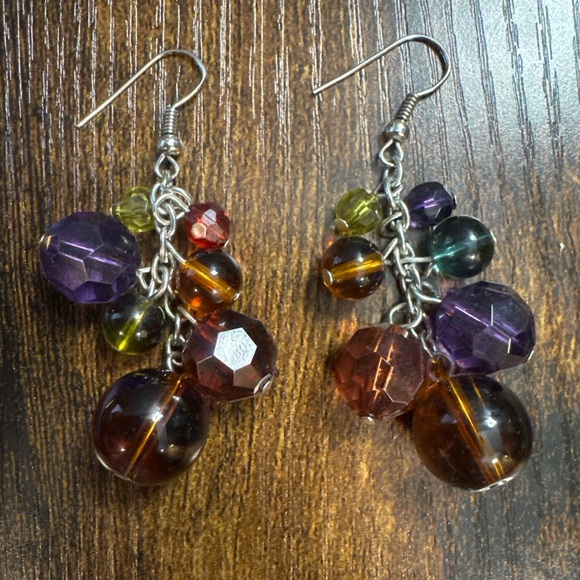Jewelry - Colorful Cluster Bead Dangle Drop Earrings Purple Green Brown Red Fashion
